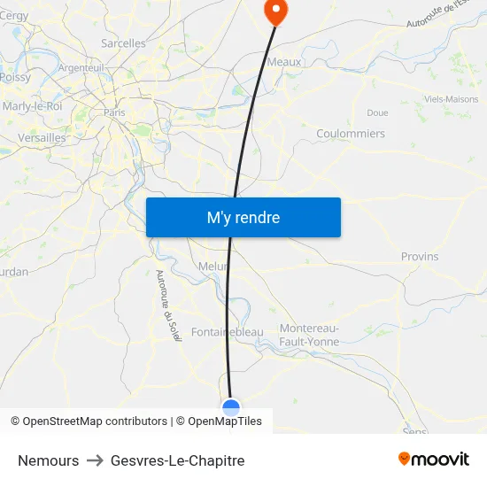 Nemours to Gesvres-Le-Chapitre map
