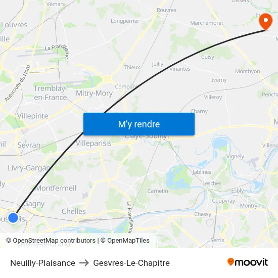 Neuilly-Plaisance to Gesvres-Le-Chapitre map