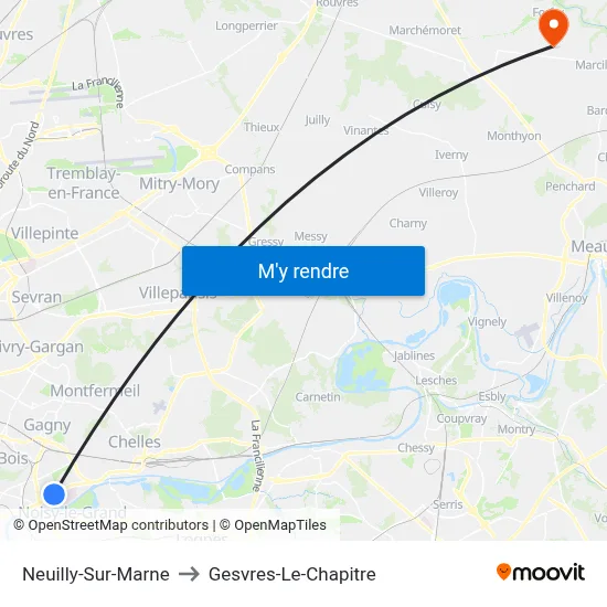 Neuilly-Sur-Marne to Gesvres-Le-Chapitre map