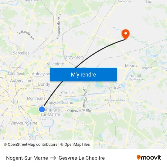 Nogent-Sur-Marne to Gesvres-Le-Chapitre map