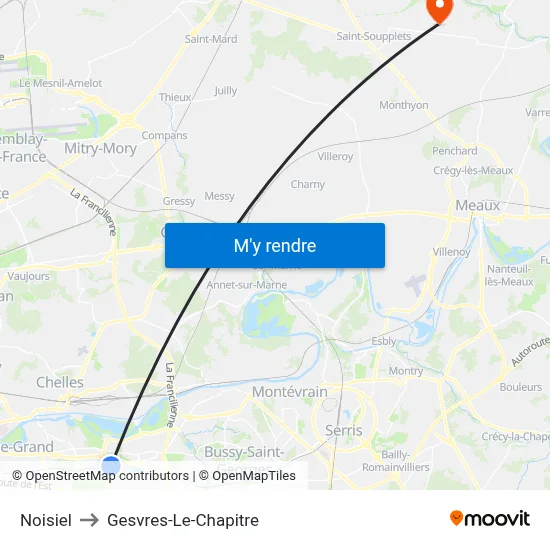 Noisiel to Gesvres-Le-Chapitre map