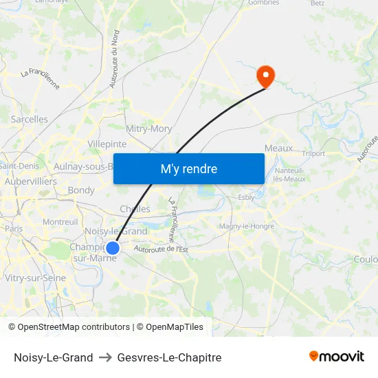Noisy-Le-Grand to Gesvres-Le-Chapitre map