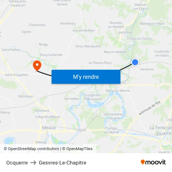 Ocquerre to Gesvres-Le-Chapitre map
