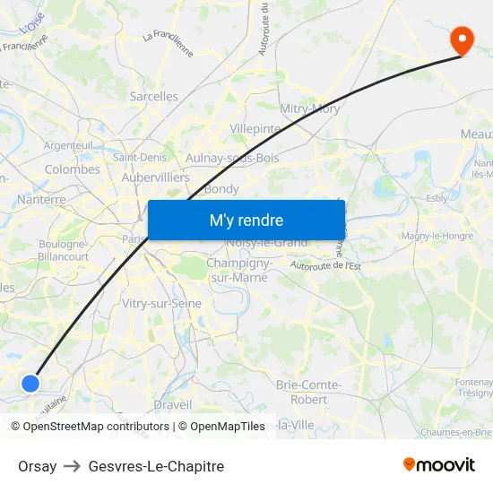 Orsay to Gesvres-Le-Chapitre map