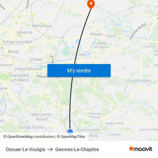 Ozouer-Le-Voulgis to Gesvres-Le-Chapitre map