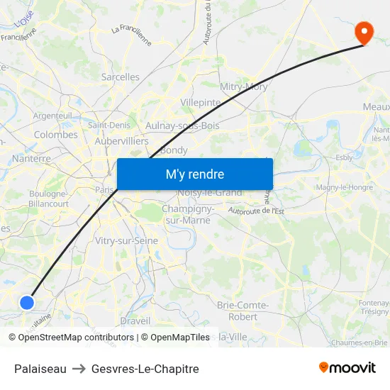 Palaiseau to Gesvres-Le-Chapitre map