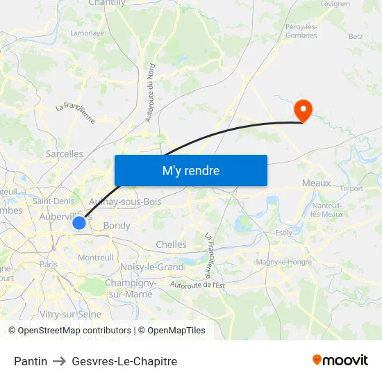 Pantin to Gesvres-Le-Chapitre map