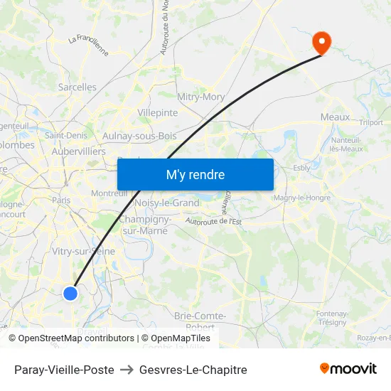 Paray-Vieille-Poste to Gesvres-Le-Chapitre map