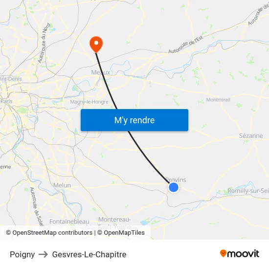 Poigny to Gesvres-Le-Chapitre map
