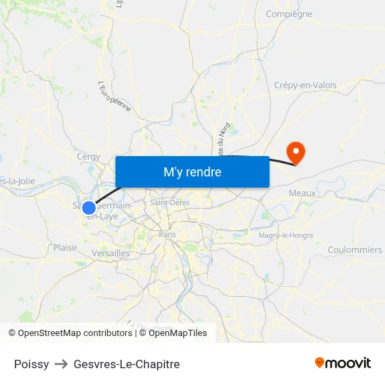 Poissy to Gesvres-Le-Chapitre map