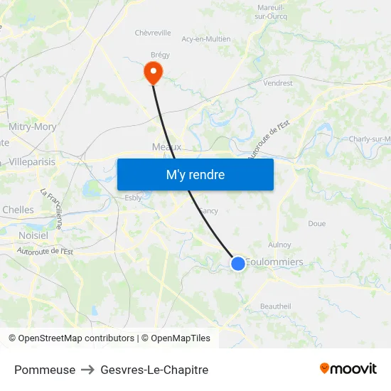 Pommeuse to Gesvres-Le-Chapitre map