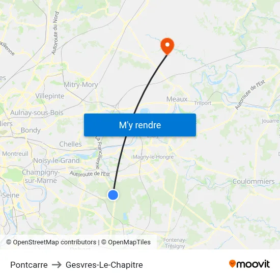 Pontcarre to Gesvres-Le-Chapitre map