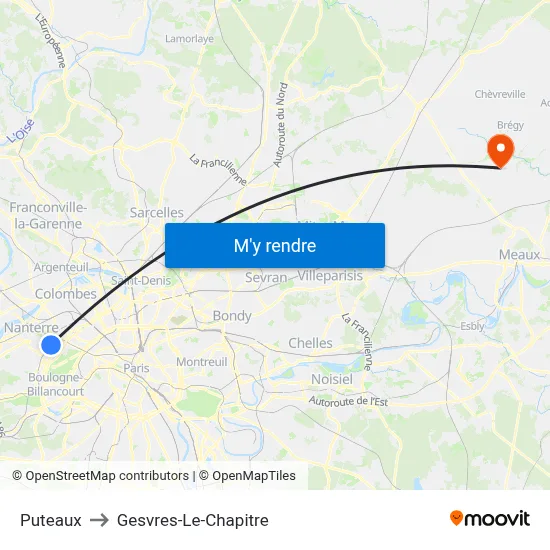 Puteaux to Gesvres-Le-Chapitre map
