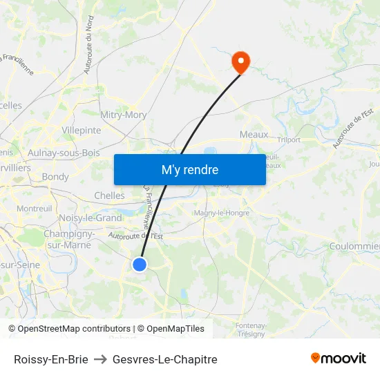 Roissy-En-Brie to Gesvres-Le-Chapitre map