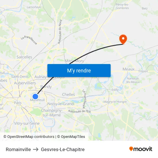 Romainville to Gesvres-Le-Chapitre map
