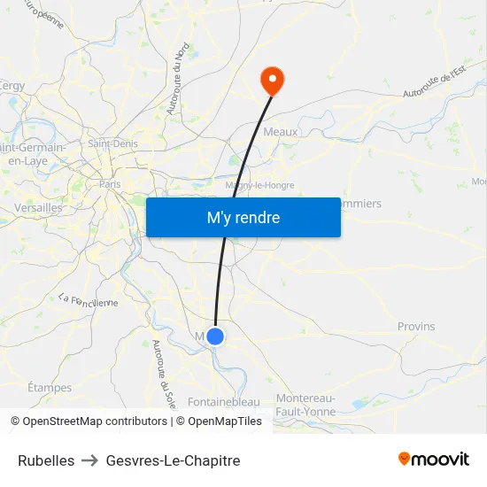 Rubelles to Gesvres-Le-Chapitre map