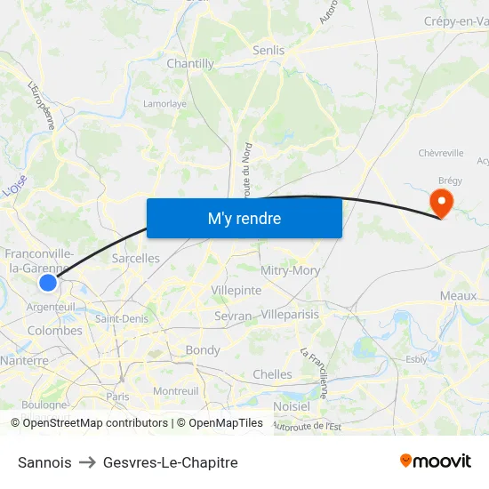 Sannois to Gesvres-Le-Chapitre map