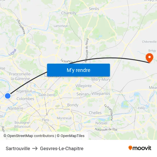 Sartrouville to Gesvres-Le-Chapitre map