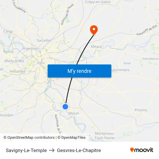 Savigny-Le-Temple to Gesvres-Le-Chapitre map