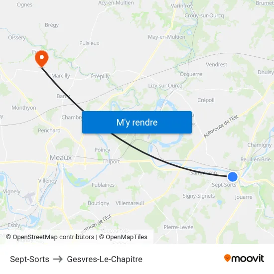 Sept-Sorts to Gesvres-Le-Chapitre map