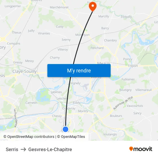 Serris to Gesvres-Le-Chapitre map