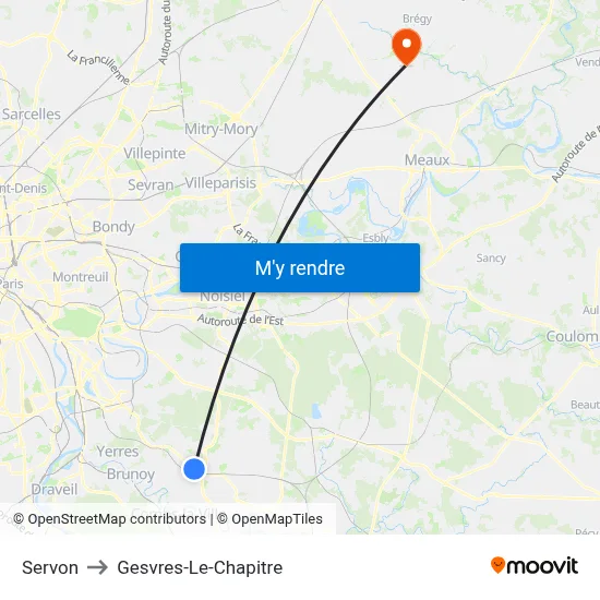 Servon to Gesvres-Le-Chapitre map