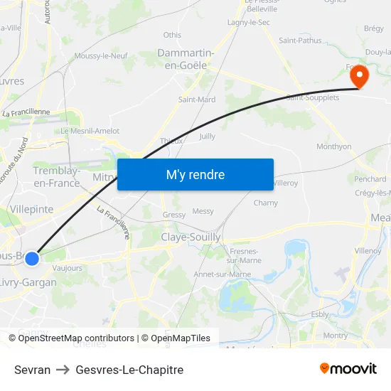 Sevran to Gesvres-Le-Chapitre map
