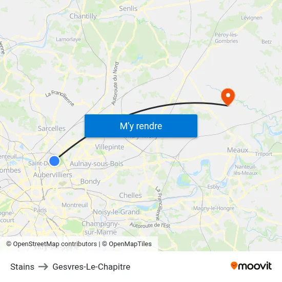 Stains to Gesvres-Le-Chapitre map