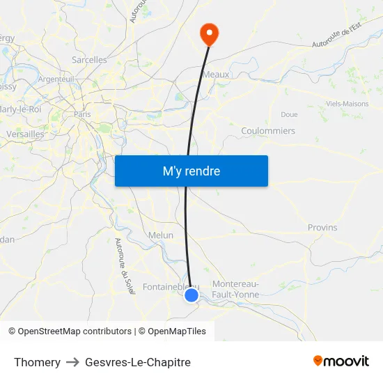 Thomery to Gesvres-Le-Chapitre map