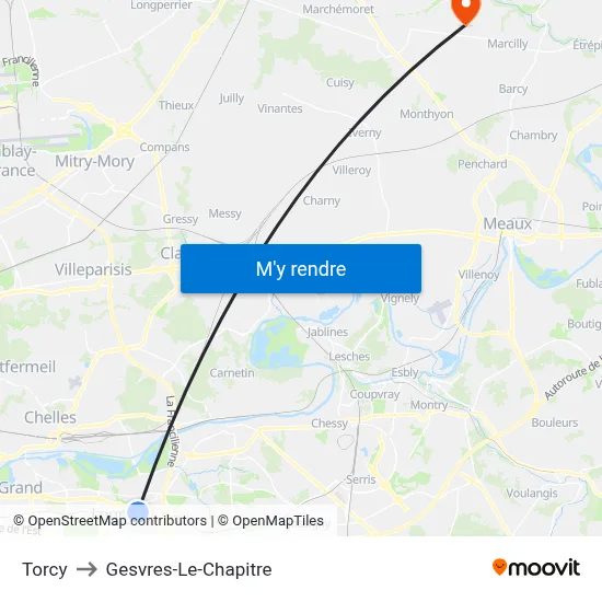 Torcy to Gesvres-Le-Chapitre map