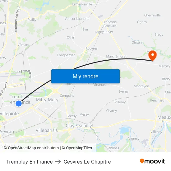 Tremblay-En-France to Gesvres-Le-Chapitre map