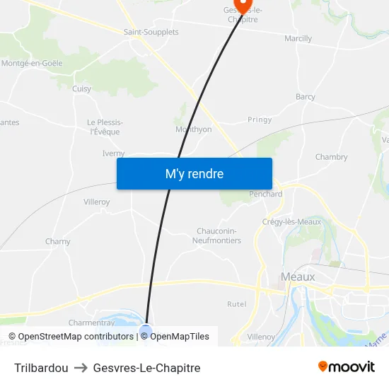 Trilbardou to Gesvres-Le-Chapitre map