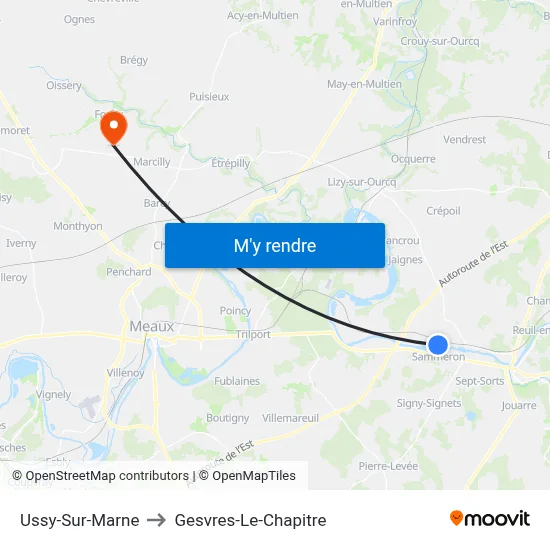 Ussy-Sur-Marne to Gesvres-Le-Chapitre map