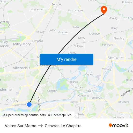 Vaires-Sur-Marne to Gesvres-Le-Chapitre map
