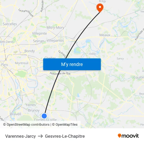Varennes-Jarcy to Gesvres-Le-Chapitre map