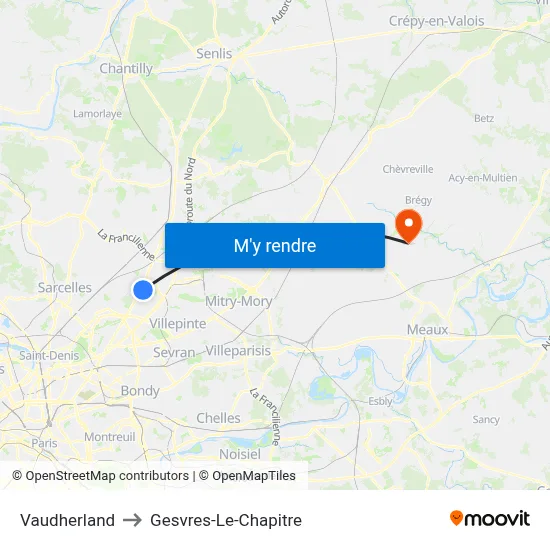 Vaudherland to Gesvres-Le-Chapitre map