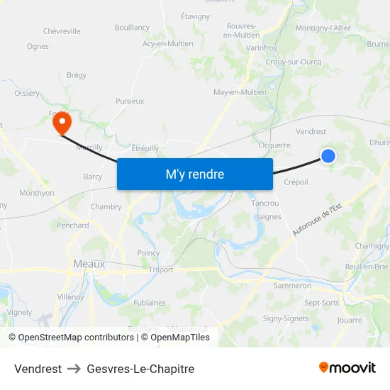 Vendrest to Gesvres-Le-Chapitre map