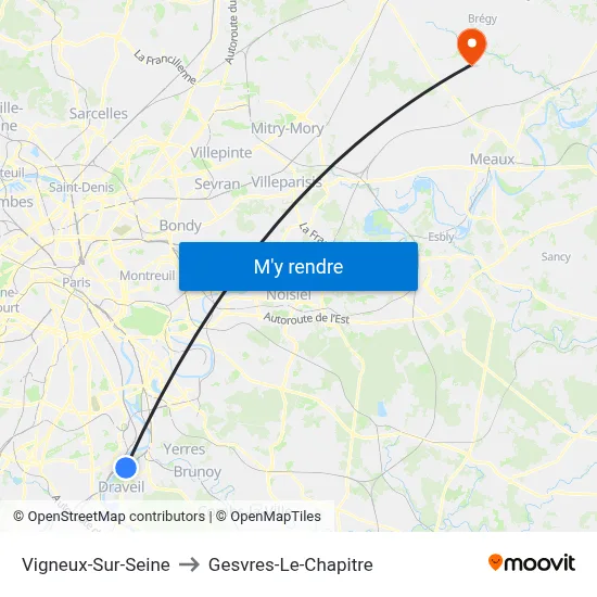 Vigneux-Sur-Seine to Gesvres-Le-Chapitre map