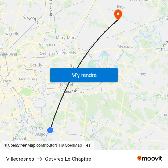 Villecresnes to Gesvres-Le-Chapitre map