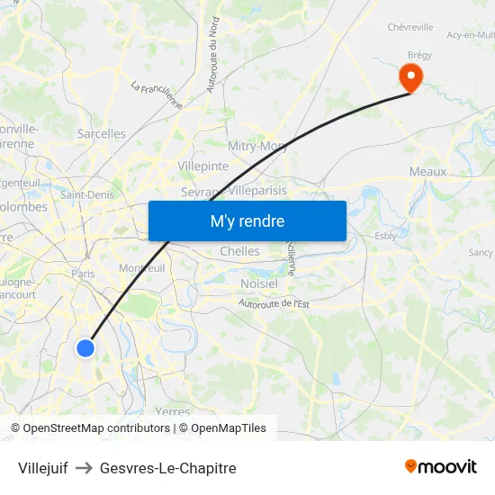 Villejuif to Gesvres-Le-Chapitre map