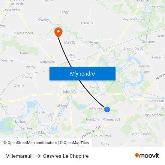 Villemareuil to Gesvres-Le-Chapitre map