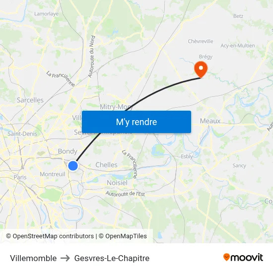 Villemomble to Gesvres-Le-Chapitre map