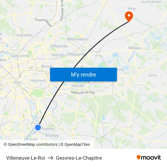 Villeneuve-Le-Roi to Gesvres-Le-Chapitre map