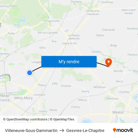 Villeneuve-Sous-Dammartin to Gesvres-Le-Chapitre map