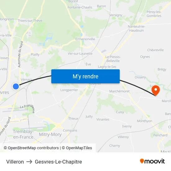Villeron to Gesvres-Le-Chapitre map