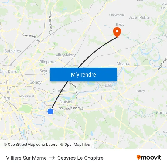 Villiers-Sur-Marne to Gesvres-Le-Chapitre map
