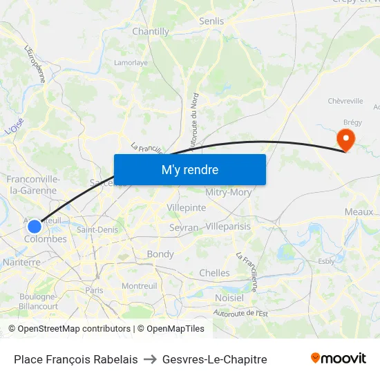 Place François Rabelais to Gesvres-Le-Chapitre map