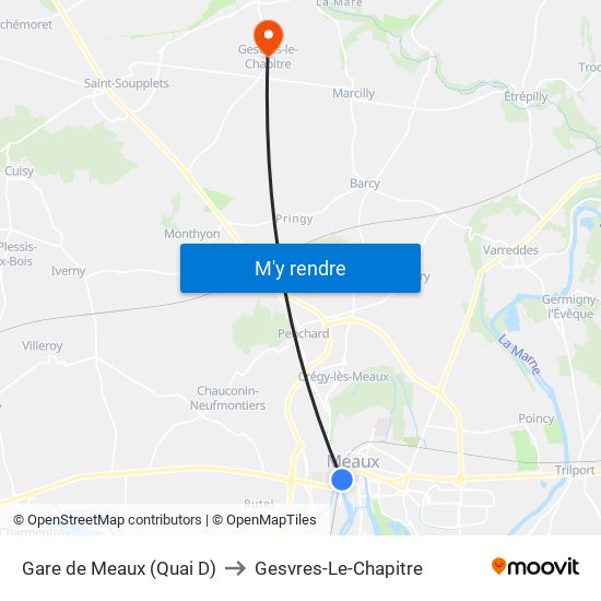 Gare de Meaux (Quai D) to Gesvres-Le-Chapitre map