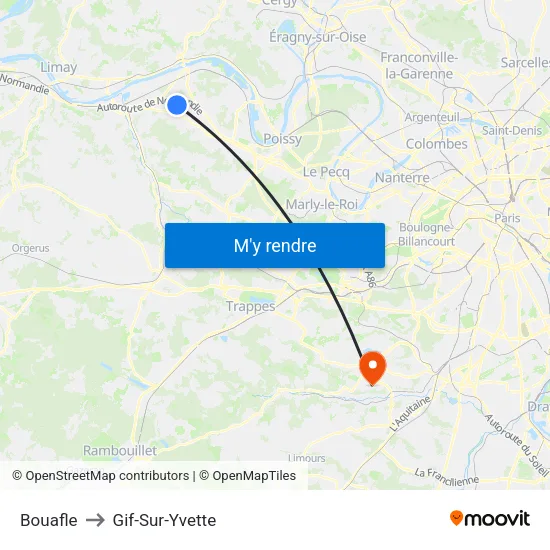 Bouafle to Gif-Sur-Yvette map