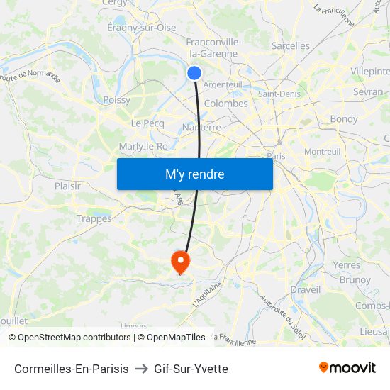 Cormeilles-En-Parisis to Gif-Sur-Yvette map